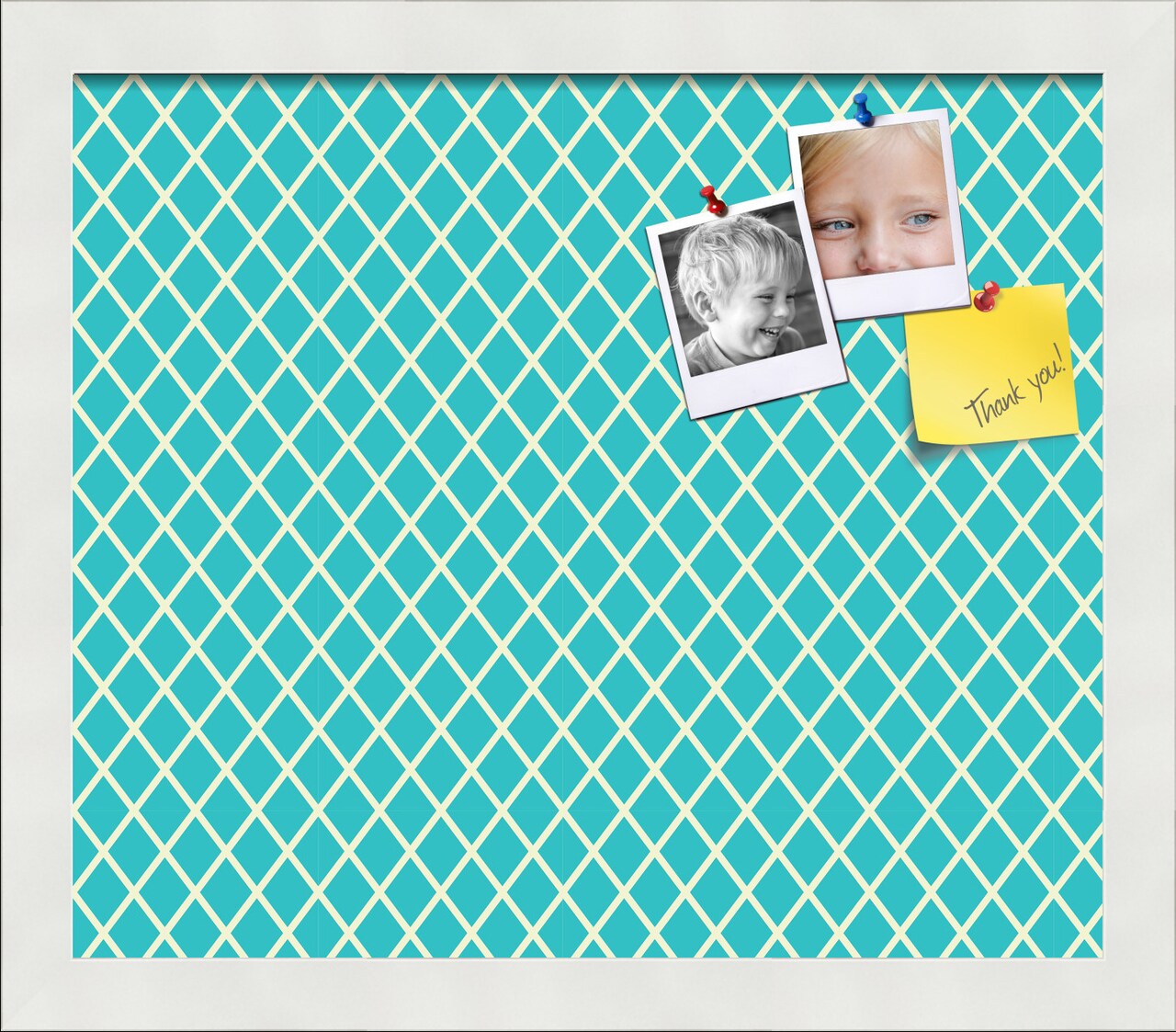 PinPix Custom Bulletin Board Neon Blue Diamond Poster Board Has a Fabric Style Canvas Finish, Framed in Satin White Frame, by ArtToFrames (PinPix-350)